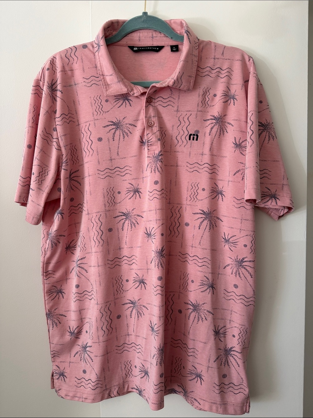 Men's Travis Mathew Pink Palm-Print Golf Polo